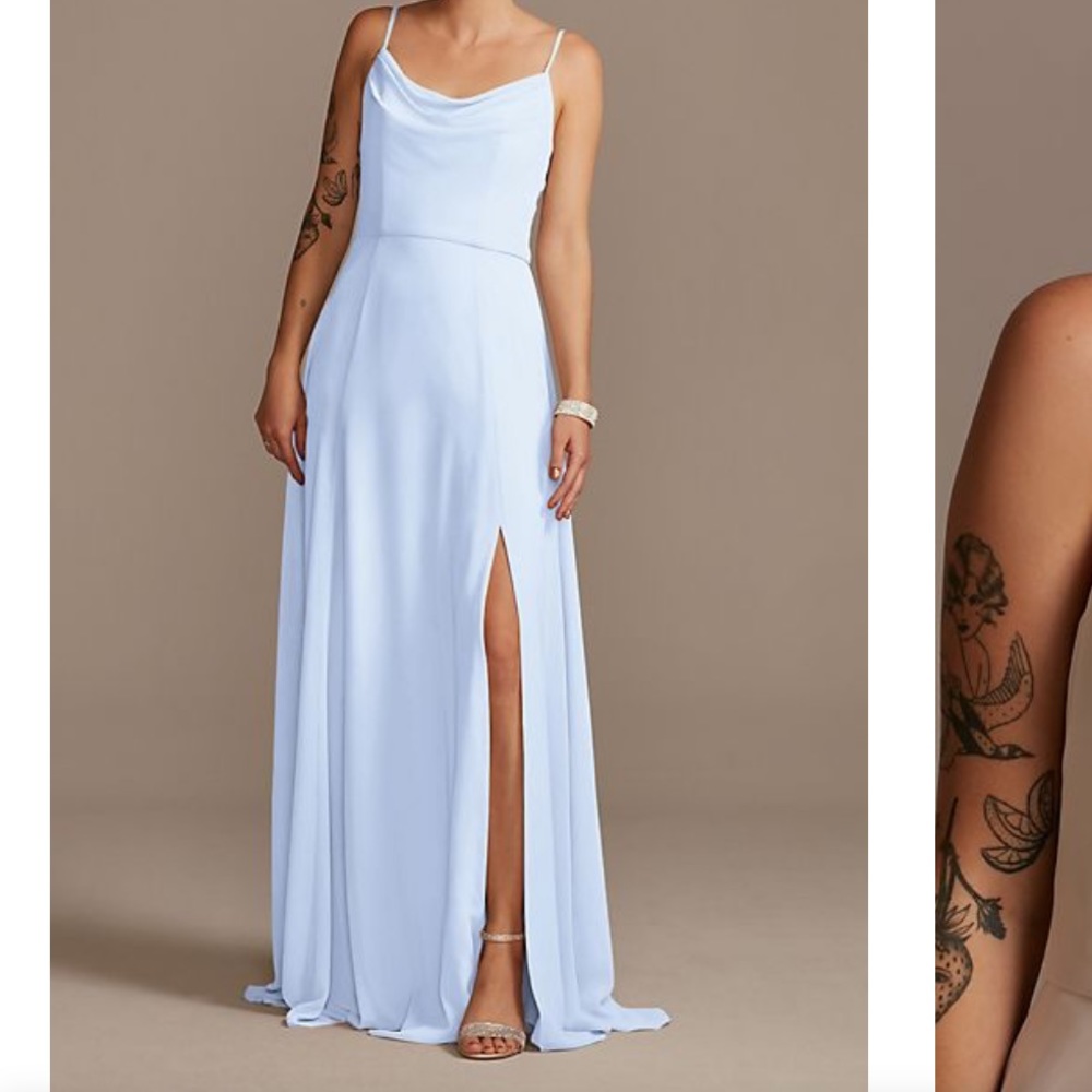 Ice Blue long cowl neck bridesmaid dress